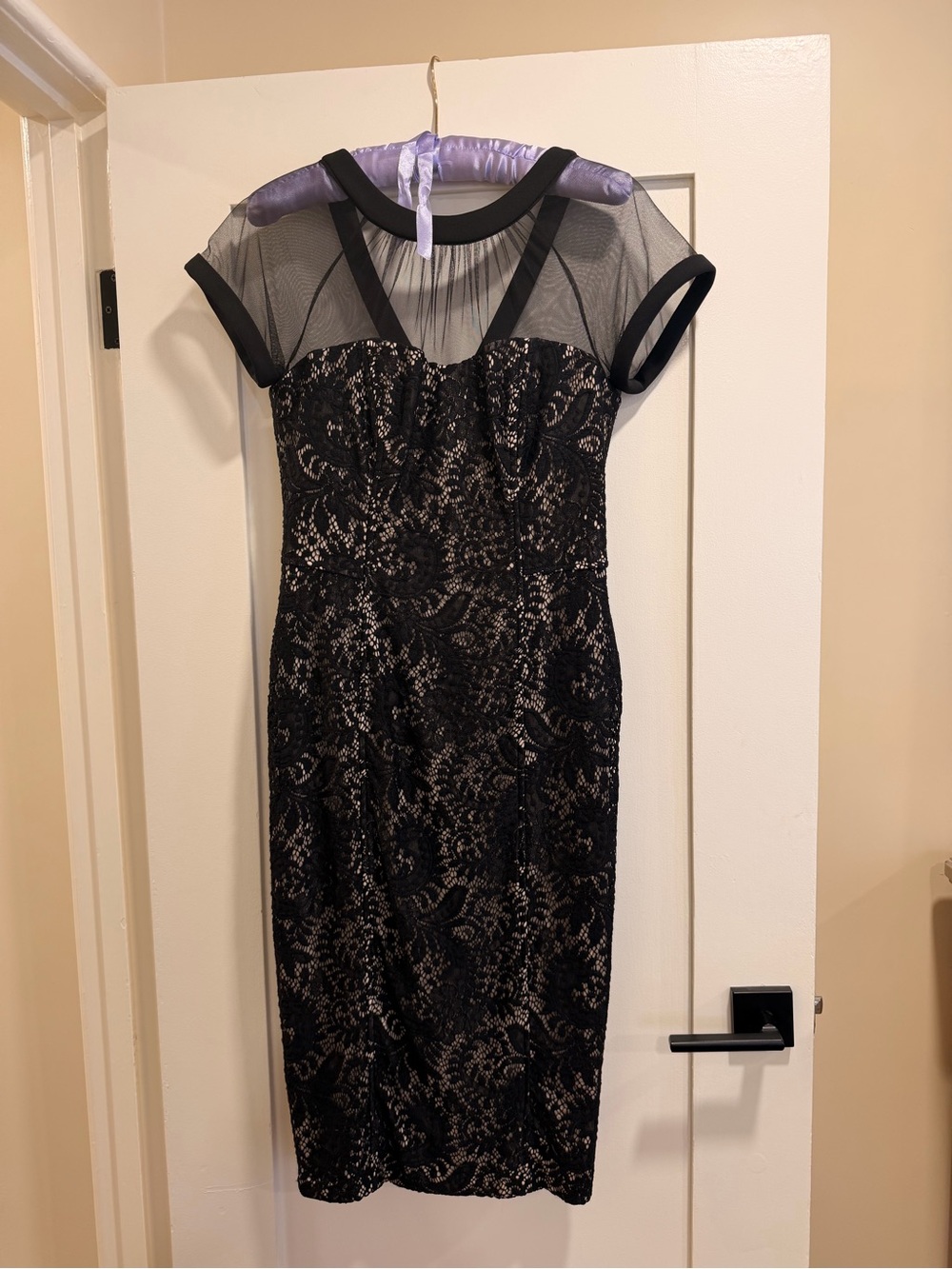 Maggy London Black Lace Midi Dress with Sheer Yoke